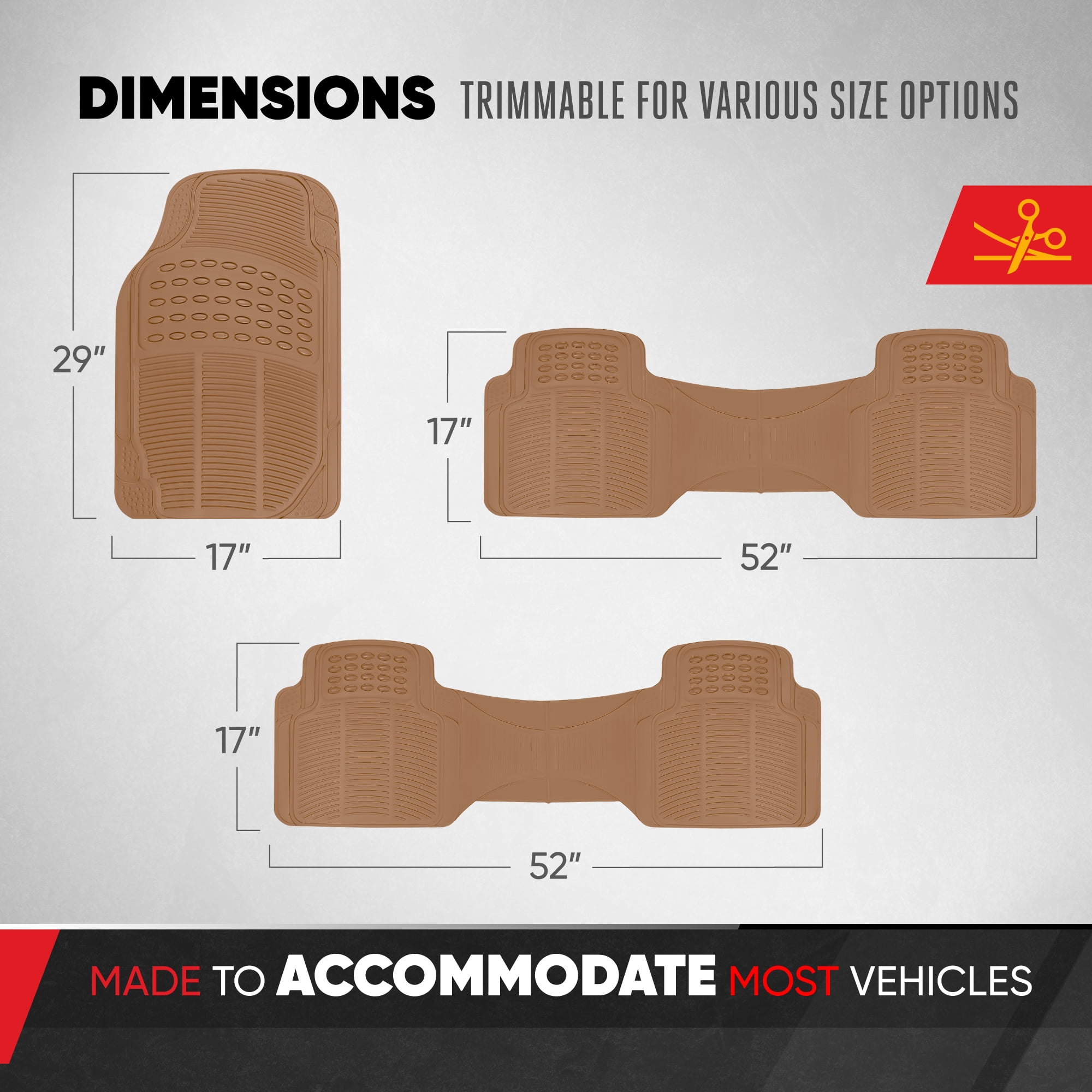 BDK Car SUV and Van Floor Rubber Mats 3 Row, Heavy Duty All Weather Protection, 3 Colors