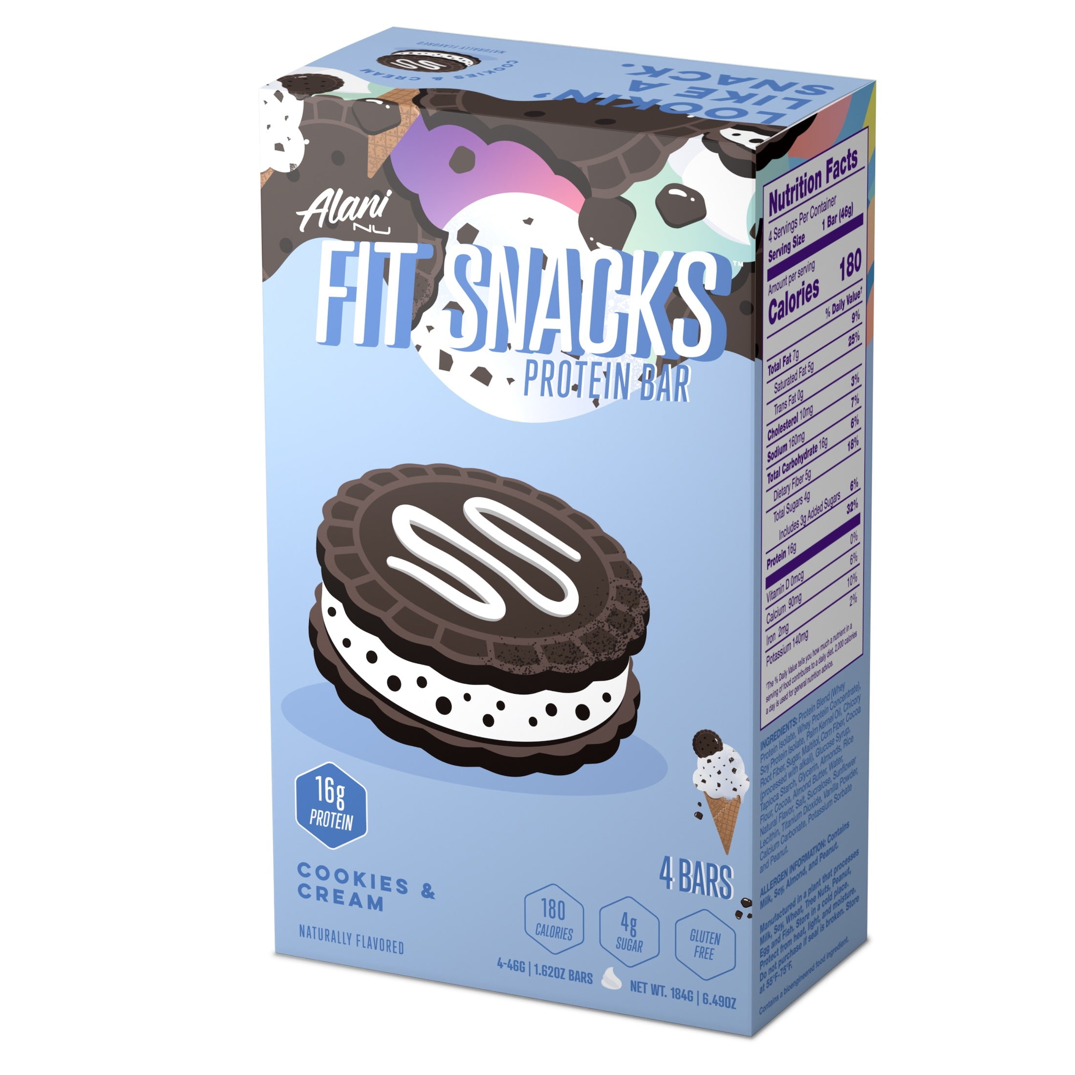 Alani Nu Protein Bar, Cookies and Cream, 1.62oz, 4 Pack