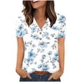 thumbnail image 2 of ClodeEU Women's V Neck Printed Short Sleeve Shirt,Loose Fit Casual Top with Button Light Blue,Womens Plus L, 2 of 7
