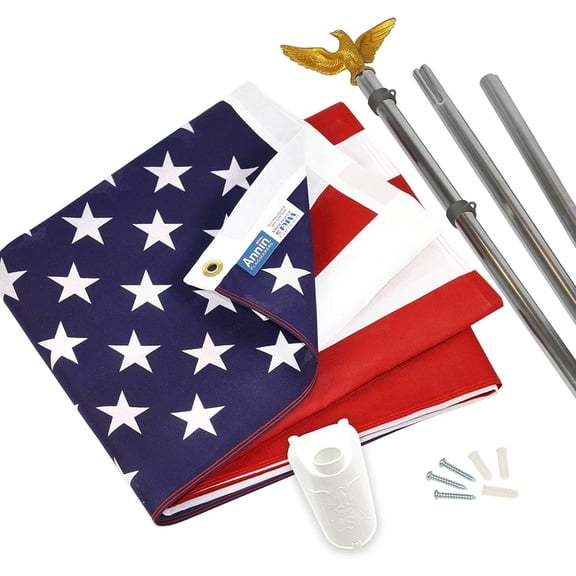 American Polycotton 3 x 5 Flag with 6' 3-Section Flagpole and Eagle Ornament Set by Annin