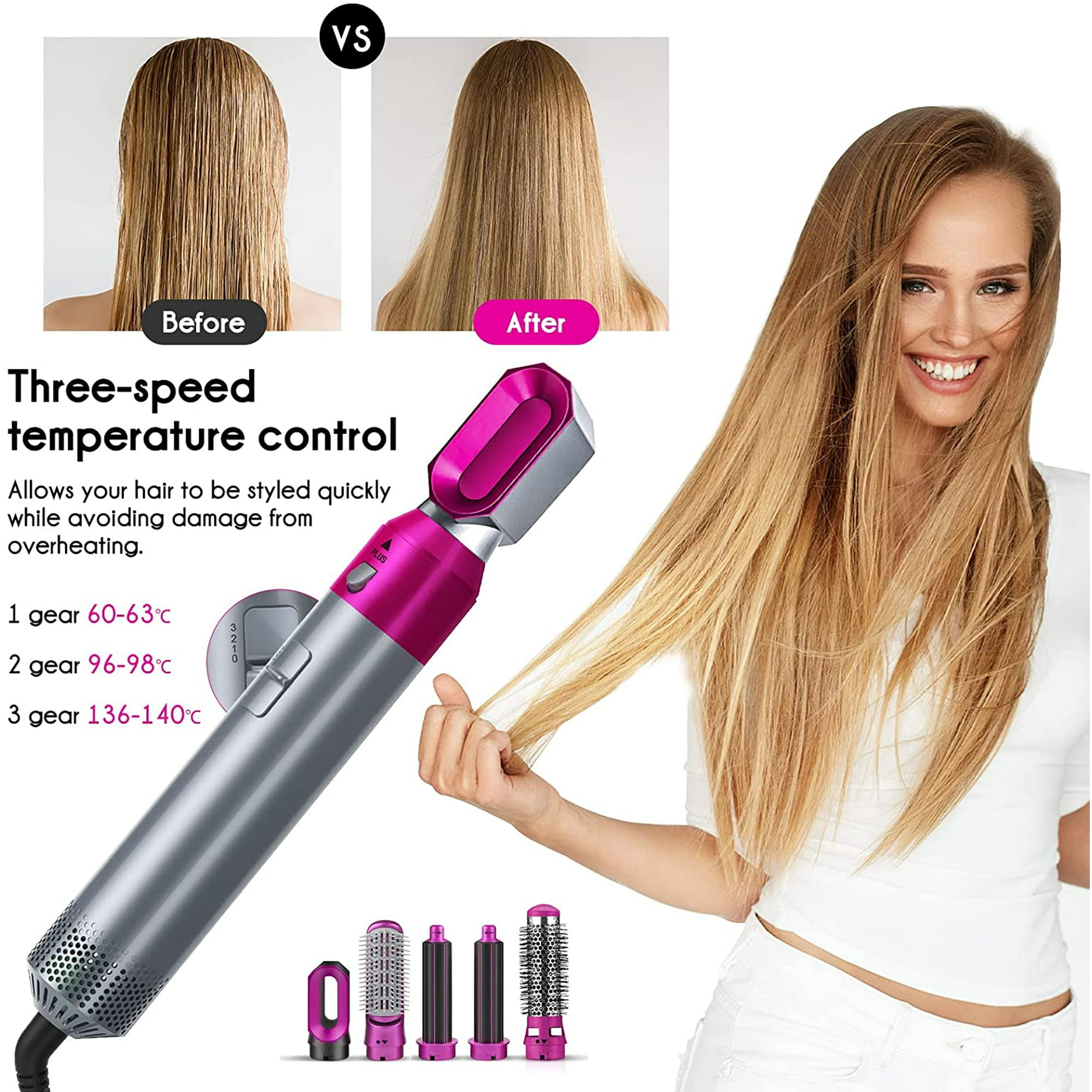 Rongmo 5 In 1 Hair Blower Brush Hairdryer Hair Curler Curling Iron Detachable Hair Airwrap Styler Electric Hair Comb Rotating Hot Air Brush For All Ha