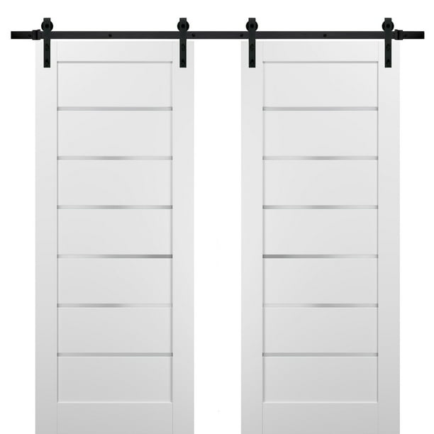 Sliding Double Barn Doors 84 X 80 With Hardware Quadro 4117 White Silk With Frosted