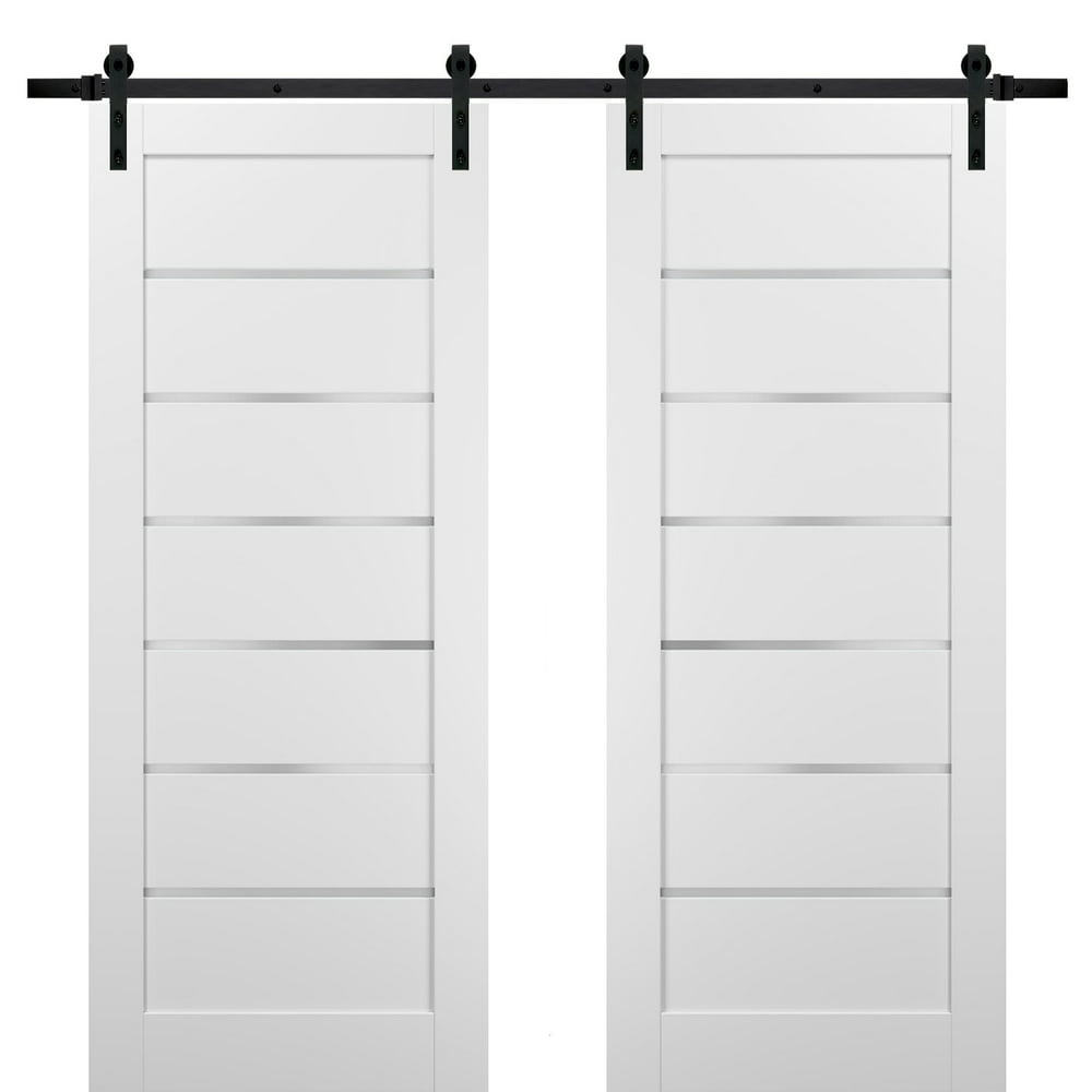 Sliding Double Barn Doors 48 x 96 with Hardware Quadro 4117 White Silk with Frosted Opaque