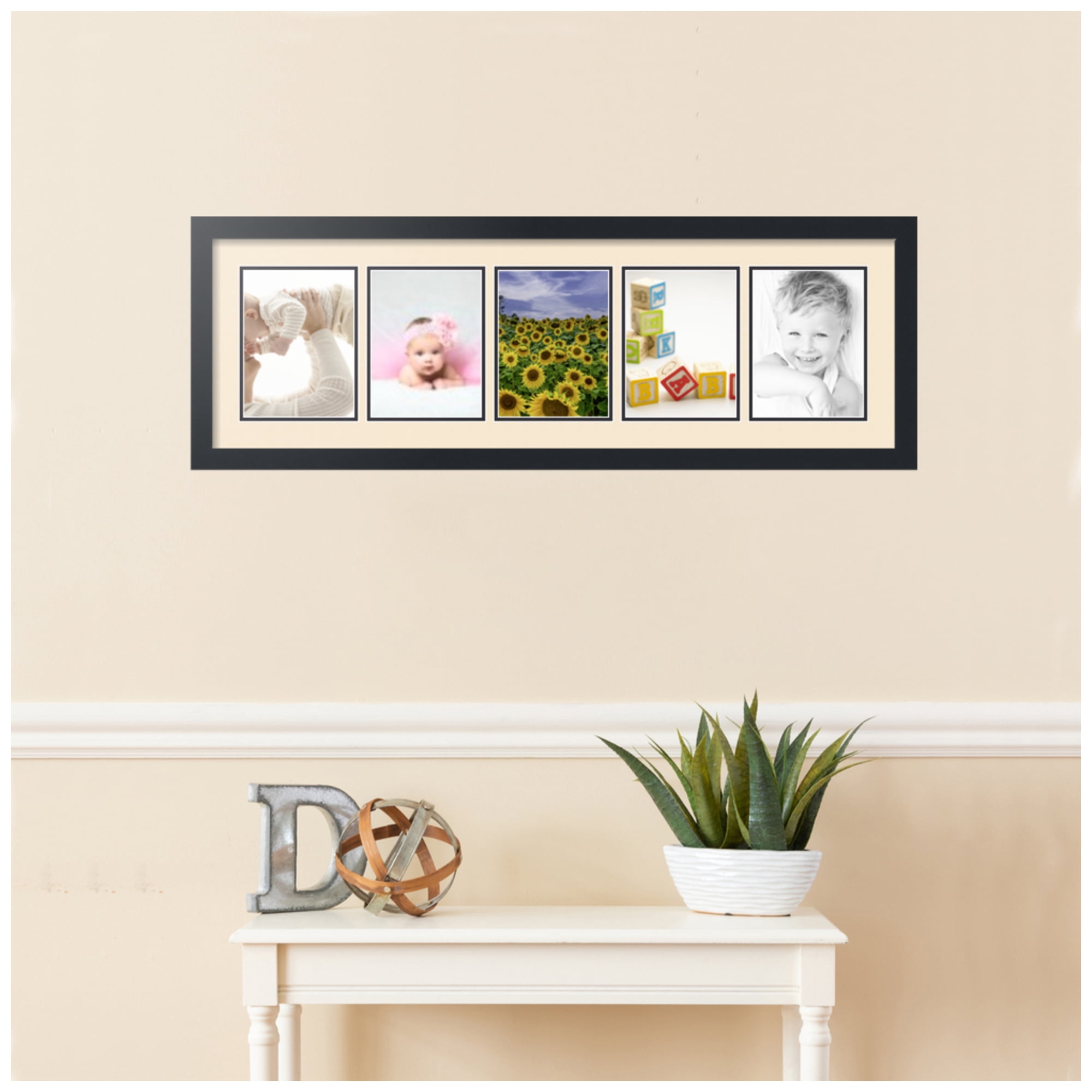 ArtToFrames Collage Photo Picture Frame with 5 - 6x8 Openings, Framed in Black with Alabaster and Black Mats (CDM-3926-115)