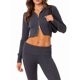 thumbnail image 3 of Conjunto de Dos Piezas de Punto para Mujer: Suéter de Larga con Cremallera, Sudadera Corta con Capucha y Pantalón Acampanado. Gris Oscuro L, 3 of 7
