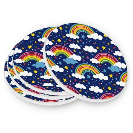 

Round Coasters Modern Style Ceramic Coaster Waterproof and Durable Drink Coaster Coasters set of 4 Customizable Coasters 4pcs Rainbow&stars