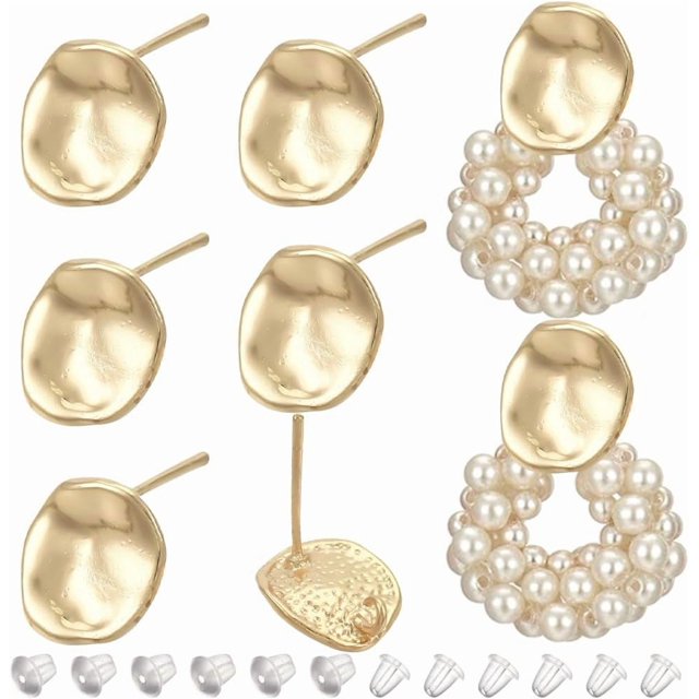 12 piezas de fornituras para pendientes de botón redondas de latón chapado en oro auténtico de 18 quilates, 15 mm/0,6 pulgadas, con 30 tuercas para pendientes.