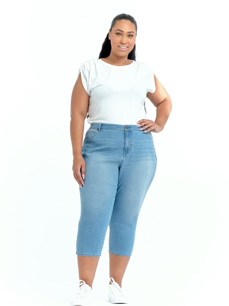 A3 Denim Women's Plus Size Stretch Curve-Flattering Capris