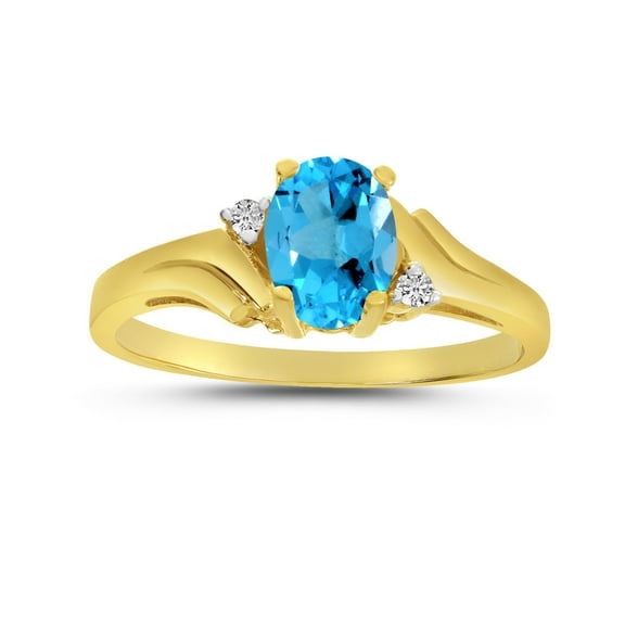 10k Yellow Gold Oval Blue Topaz And Diamond Ring