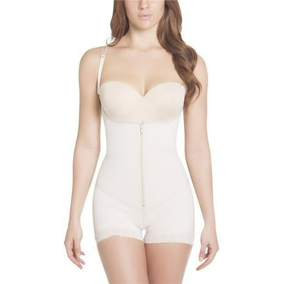 Extra- Strength Compression  Slimming Braless Body Shaper Briefs with Latex -  Nude XL