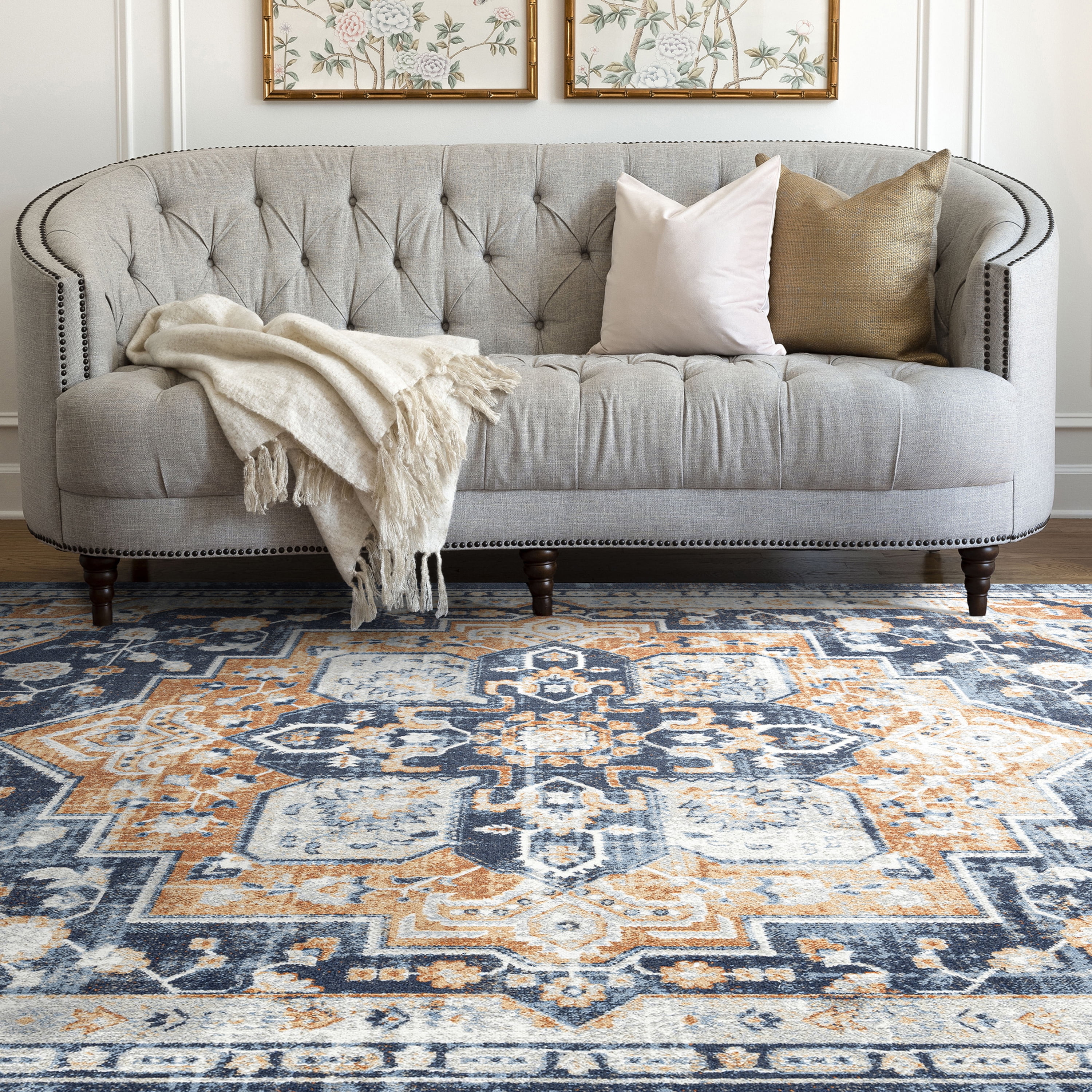 Traditional 9x12 Area Rug (8'9'' x 11'3'') Oriental Rust, Rust Living Room Easy to Clean