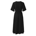 thumbnail image 4 of Vestido largo elegante con cuello en V y pliegues para mujer - Vestido midi fluido de gasa con corte en A - Adecuado para el trabajo, bodas, fiestas y uso diario, 4 of 5