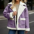 thumbnail image 2 of Womens Suede Jacket Warm Shearling Sherpa-Lined Lapel Jackets Light Purple M, 2 of 6