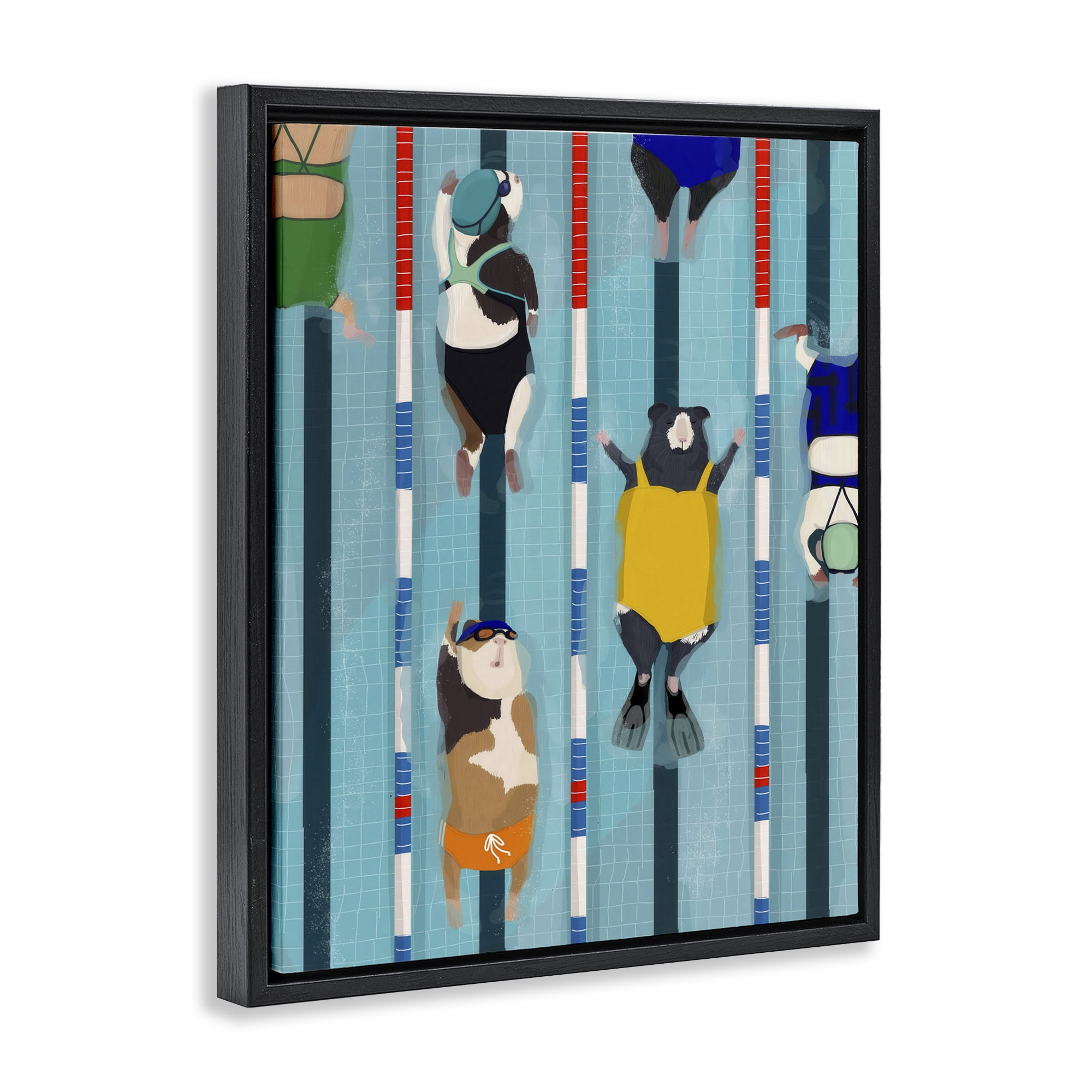 Stupell Industries Guinea Pigs at Lido Black Framed Floater Canvas Wall Art, design by Hanna Melin