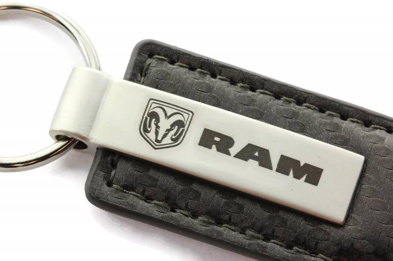 RAM Power Wagon Real Carbon Fiber Leather Key Chain with Black Stitching 