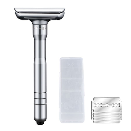 Adjustable Safety Razor Safer Press to Open Blade Replacing System 1 Razor 1 Travel Case & 5 Blades Men's Shaver Men Choice Hand