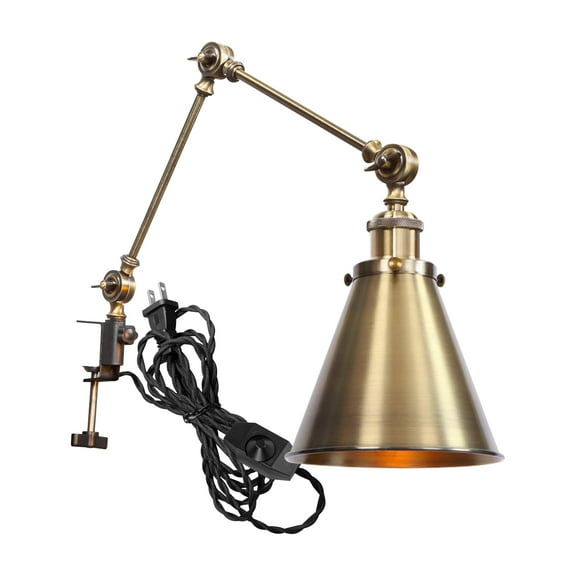 Kiven Dimmable Clamp Lamp, 1-Light Aluminum Nightstand Lamp with Flexible Swing Arm, 8.2FT Plug in Cord, Industrial Decorative Clip-on Desk Lamp for Bookshelf Office Bedside,Bronze