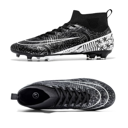 

Men Women Soccer Shoes High Top Spikes Soccer Boots Professional Competition Athletic Sneakers Artificial Turf Shoes AG/FG cd/Black 41