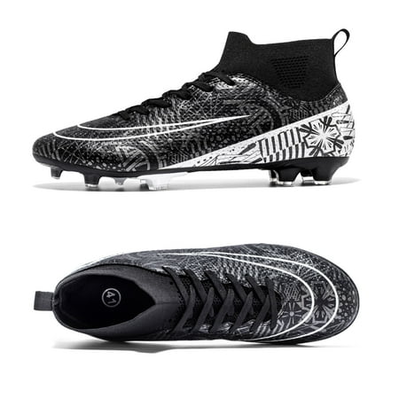 

Men Women Soccer Shoes High Top Spikes Soccer Boots Professional Competition Athletic Sneakers Artificial Turf Shoes AG/FG cd/Black 41