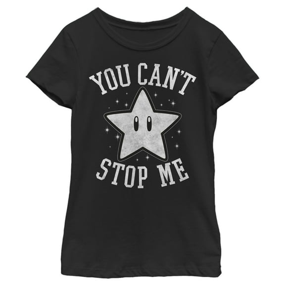Girl's Nintendo Super Star You Can't Stop Me Graphic Tee Black Large