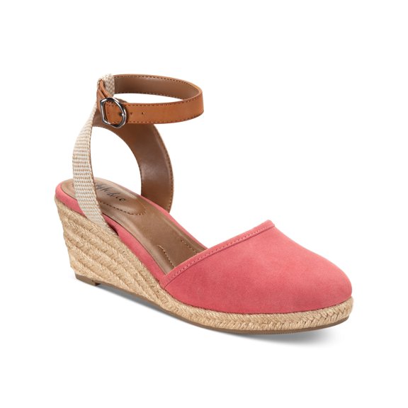 STYLE & COMPANY Womens Pink Mixed Media Ankle Strap Padded Mailena Round Toe Wedge Buckle Espadrille Shoes 12 M