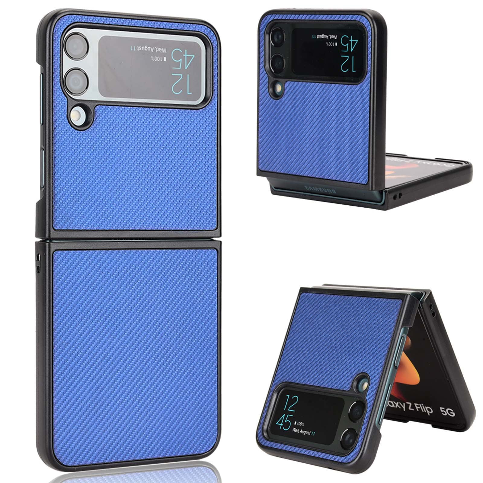for Samsung Galaxy Z Flip 4 Case, Carbon Fiber Leather Slim Protective
