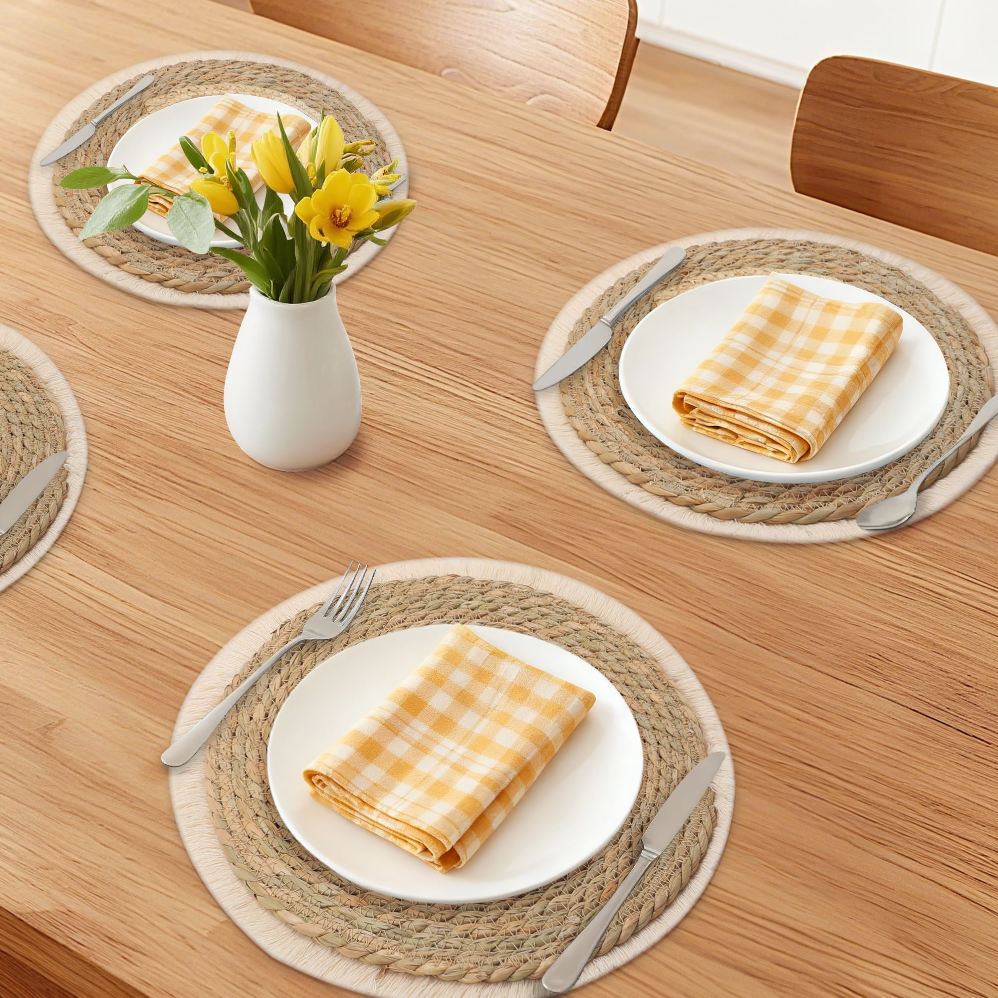 Unique Bargains Set of 4 Farmhouse Placemats for Dining Table Brown 13inch