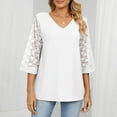 thumbnail image 4 of Birdeem Womens V- Neck Solid Color Three Quarter Sleeve Lace Flare Sleeve Panel Short Sleeve Tops, 4 of 10