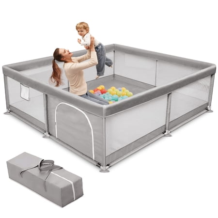 babyeap baby playpen large play yard fence for toddlers, 50"x50" gray