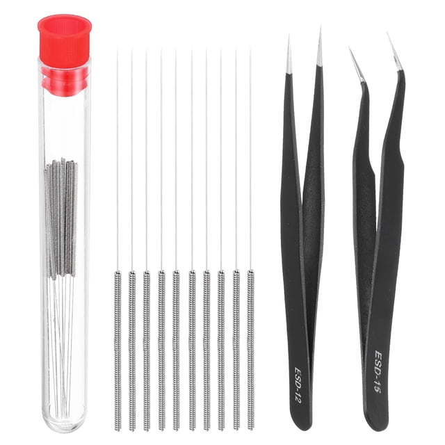 Kit de herramientas de limpieza de boquillas de impresora 3D Uxcell, 10Pcs agujas de limpieza de boquillas de impresora 3D de acero inoxidable de 0.2mm y 2Pcs pinzas