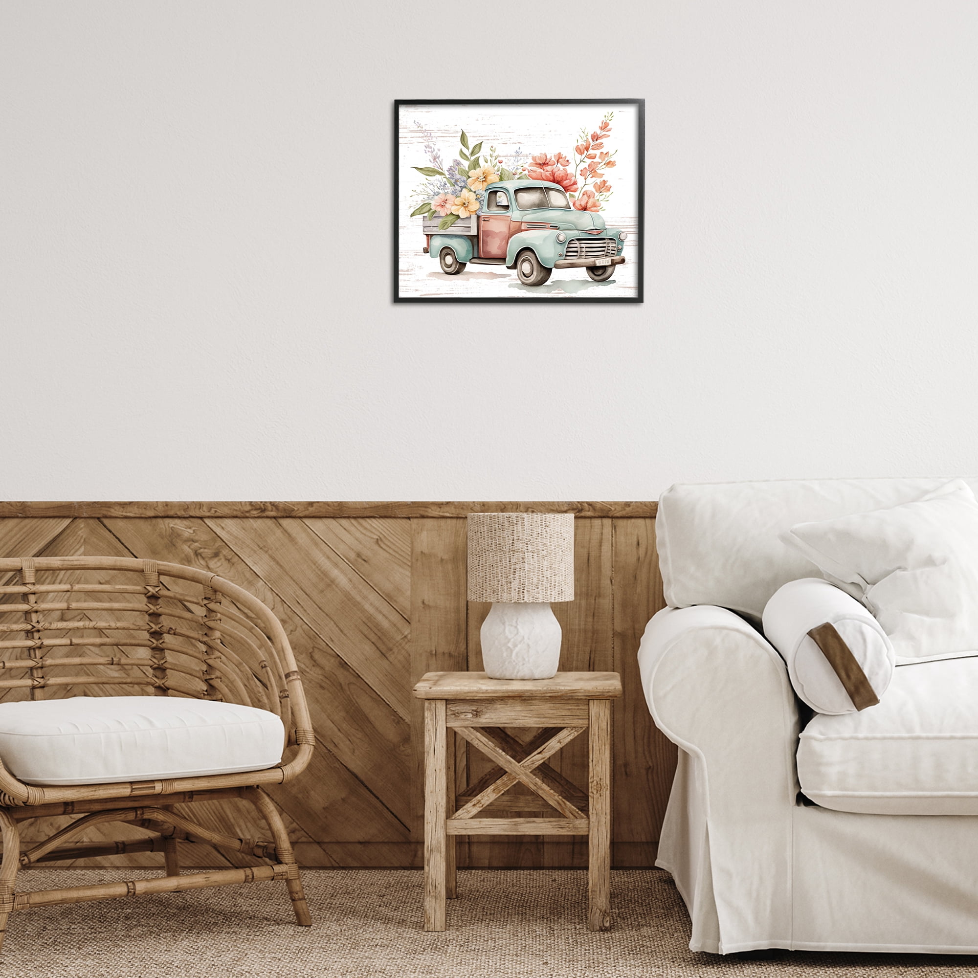 Stupell Industries Flower Blossom Truck Transportation Painting Black Framed Art Print Wall Art, 20 x 16
