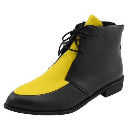 

Wesracia Boots For Women Winter Boots Strap Toe Boots Fashion Ankle Low Women s Casual Pointed Leather Heel Colorblock women s boots