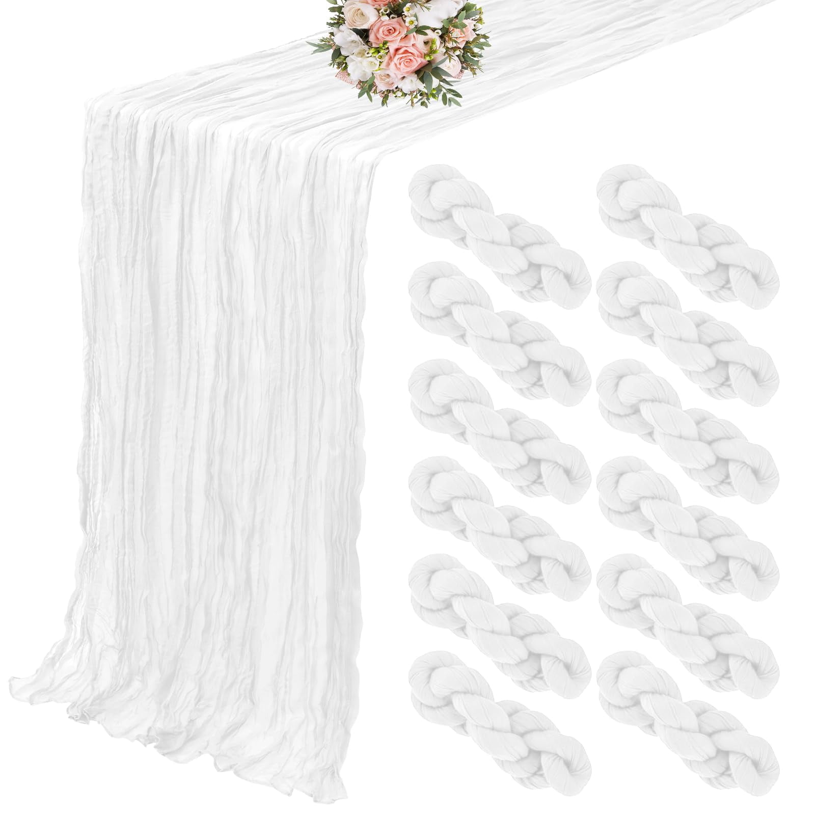 12 Pack 35 x 120 inch Long Boho Cheese Cloth Gauze Table Runners Semi Sheer Table Runner for Wedding Decor