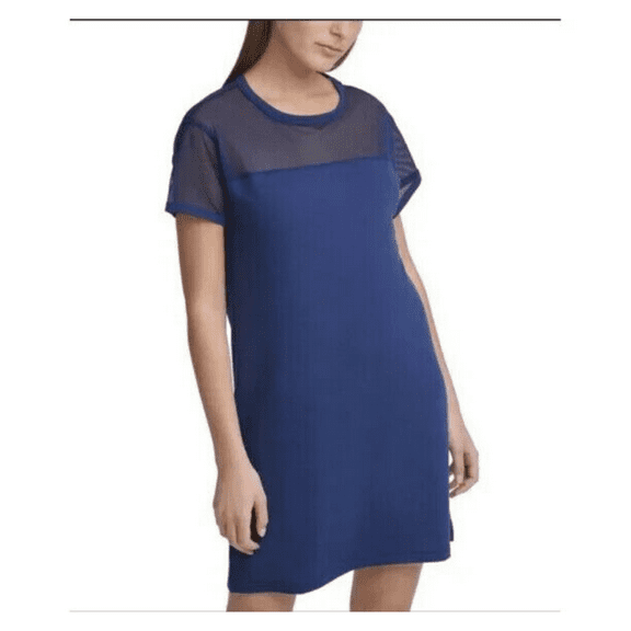DKNY Sport Mesh Blocked Short Sleeve T-shirt Dress, Blue, L