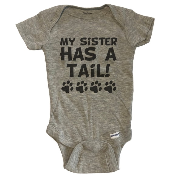 My Sister Has A Tail Funny Dog Baby Bodysuit - Grey