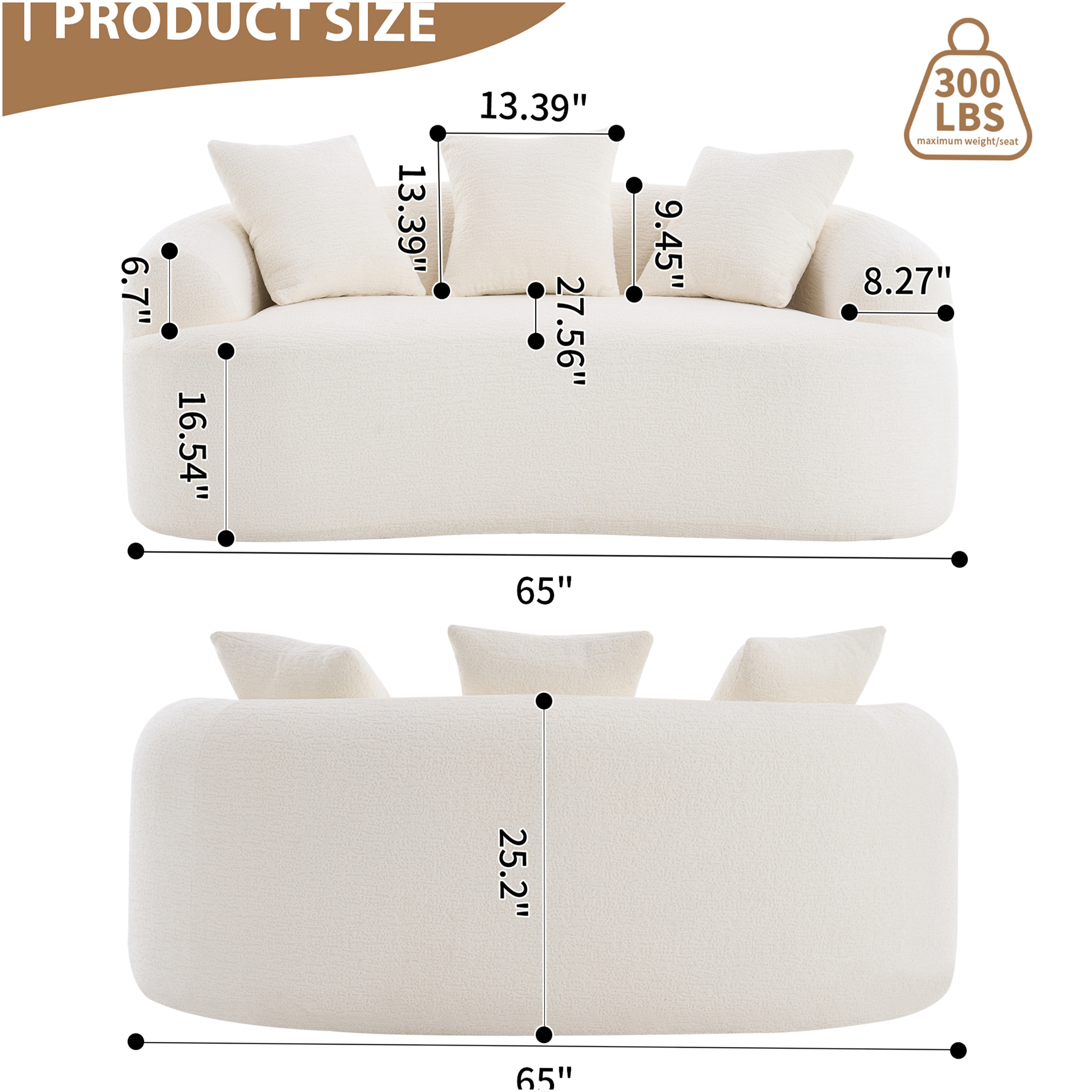 JERFIT Compact Loveseat Sofa with Pillows, Curved Chenille Fabric Small Apartment Couch for Living Room, Bedroom, No Assembly Required