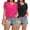 Hotpink/Black, variant on Women's Summer Casual 2-Pack V Neck Tops Swiss Dot Puff Sleeve Blouse Black/Pink
