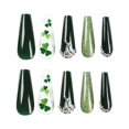 thumbnail image 1 of Riforla Wearable Nails St. Patrick's Day Manicure Green Glitter Nail Patch Rhinestone Glitter Nails Long Style 1ml Fake Nails, 1 of 7