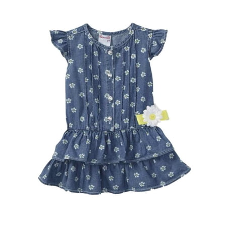 

Nannette Toddler Girls Daisy Flower Chambray Dress Short Sleeve Denim Dress 3T