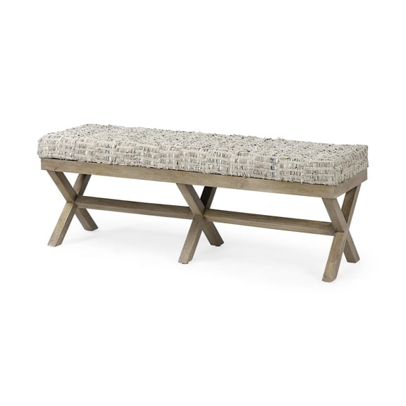Mercana Solis II 50x18 Light Brown Wood Base Beige-Toned Woven Cushion Bench