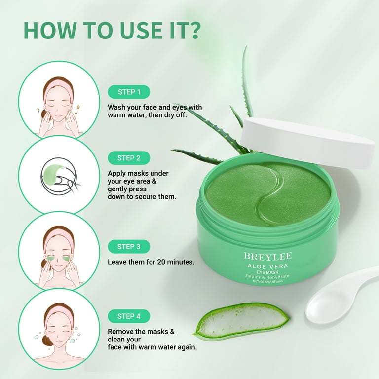 BREYLEE Aloe Vera Eye Mask 60 Pcs - Under Eye Bags Treatment, Under Eye  Masks for Puffy Eyes, Anti-Aging,Anti-Wrinkle and Fine Lines, Under eye  Dark ...