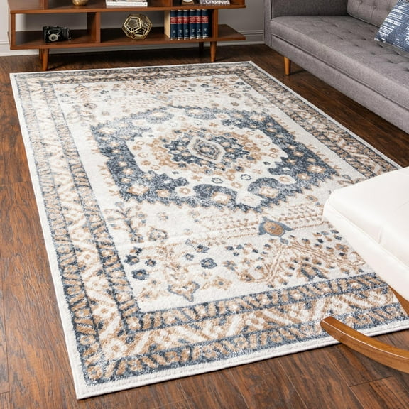 Unique Loom Oxford Collection Area Rug - Sheldonian (2' x 3' Rectangle Cream/Navy Blue)