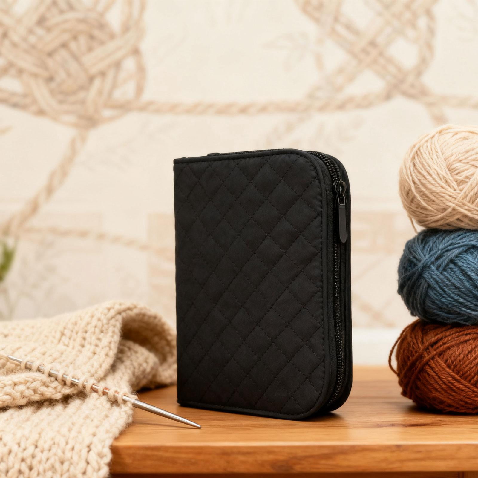 S SERENABLE Crochet Hook Case Organizer Bag Storage Zipper Pouch Portable Polyester Double Layer Design for Storing Crochet Hooks And Knitting Accessories Suitabl Black