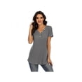 thumbnail image 3 of HULKLIFE Short Sleeve Casual Women's Wear,Womens Waffle Knit Tunic Tops Long/Short Sleeve Loose Fitting Daily Casual Button Up Basic Henley Tops,Gray XL, 3 of 5