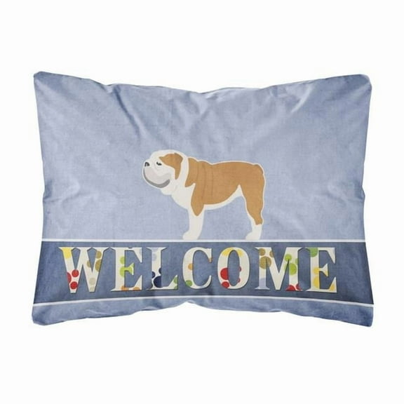 Carolines Treasures BB5566PW1216 English Bulldog Welcome Canvas Fabric Decorative Pillow, 12H x16W, multicolor