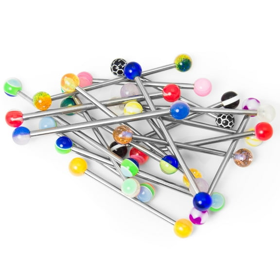 20 Industrial Barbells - Glitter, Acrylic, UV Glow - Assorted Lengths