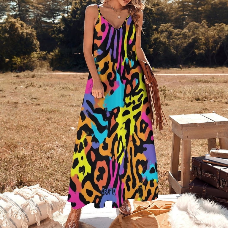 neon dresses for women La Femme Halter Open Back Jersey Trumpet Gown in Pink at Nordstrom, Size 4 Available Colors Neon Abstract Colorful Pattern Sleeveless