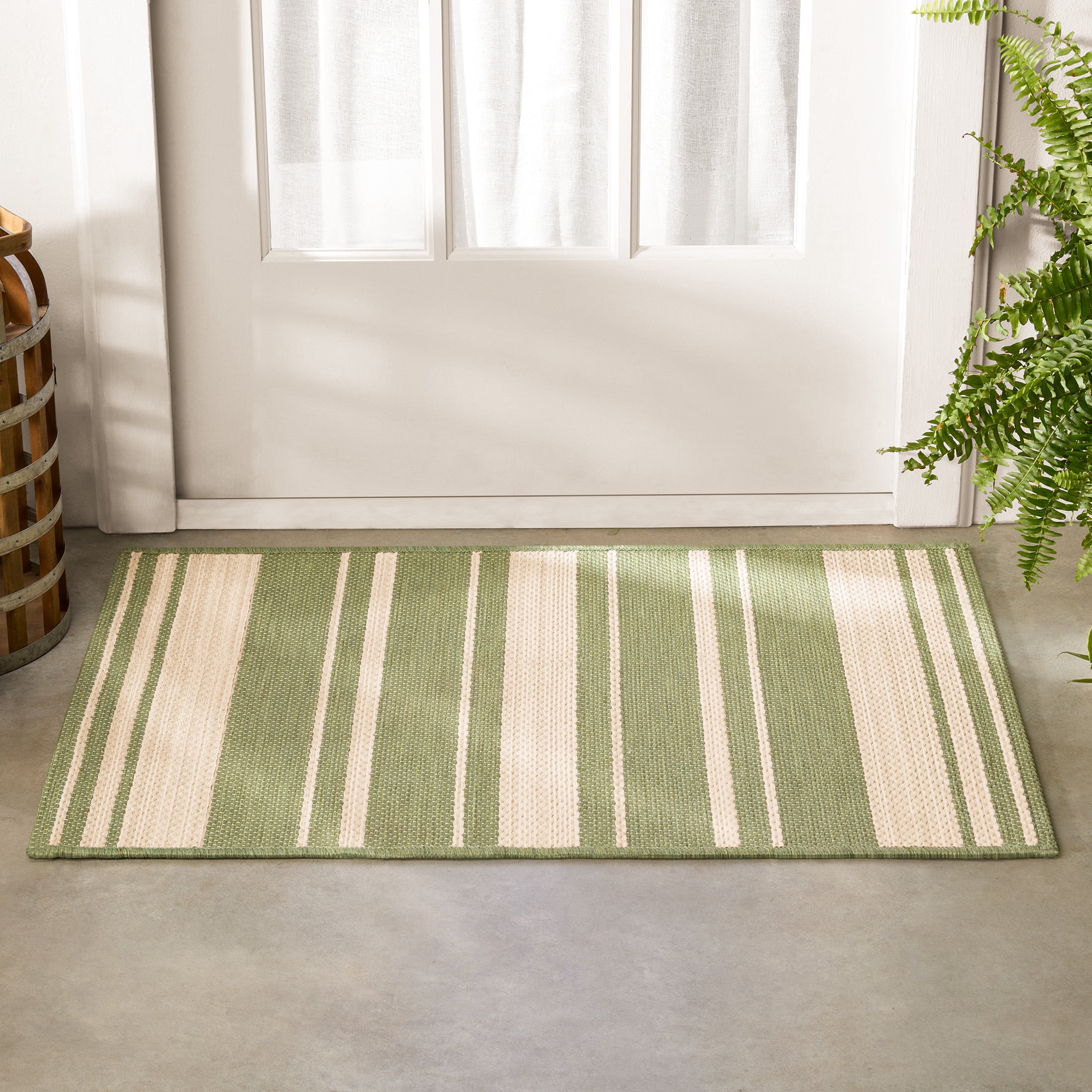 Mainstays 24 in x 36 in Sage Variegated Stripe Outdoor Scatter Rug