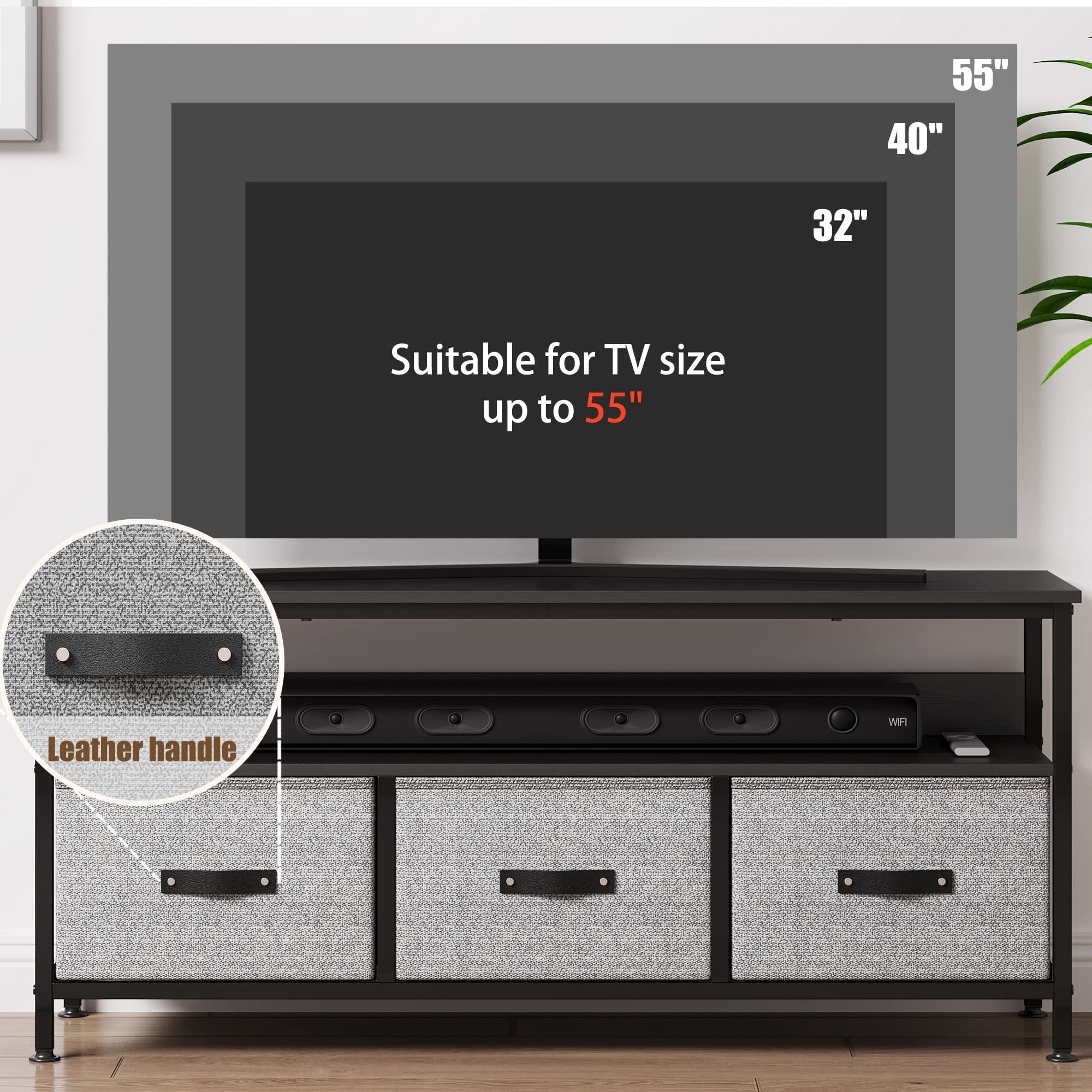DSstyles Durable Television Stands, Metal Wood Grey, 47.3” x 11.8” x 22.5”