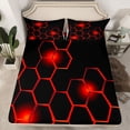 thumbnail image 2 of jejeloiu Hexagon Honeycomb Pattern Queen Sheet Sets,Minimalism Geometric Style Flat Sheet,Neon Red Black Queen Fitted Sheet For Adults,Luxury Bedroom Decor,4-Piece, 2 of 7